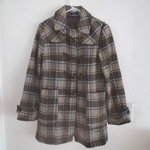 GAP Y2K Women's Wool Blend Plaid Duffle Toggle Coat Peacoat S Statement Jacket